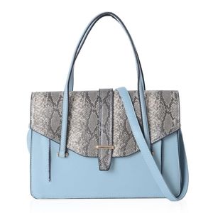 Light blue faux snake print handbag